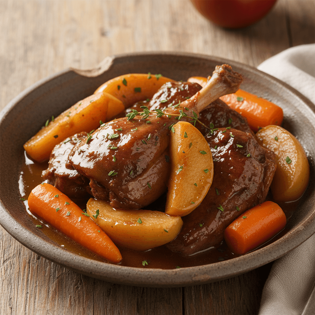 Oie sauvage braisée au cidre