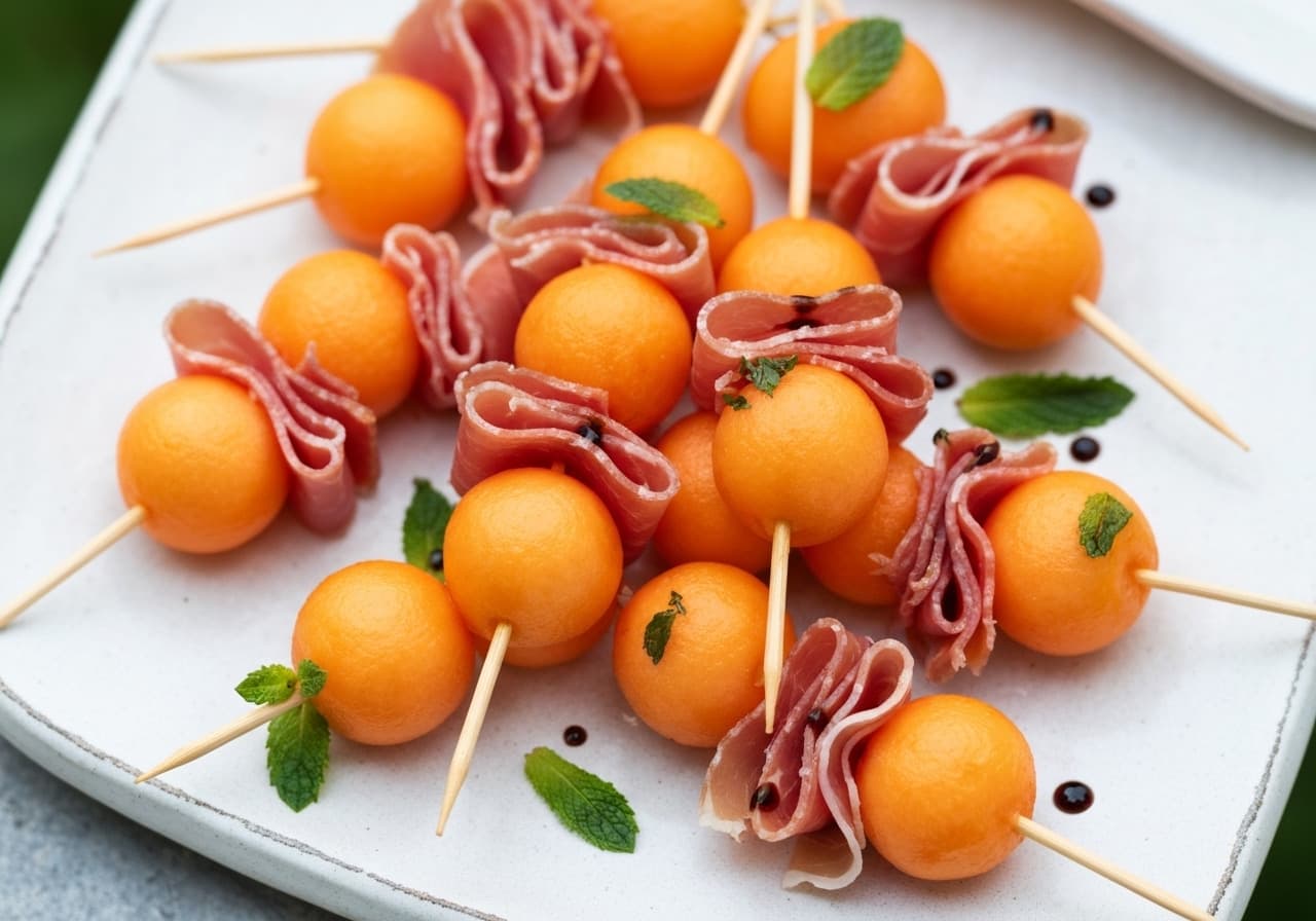 Brochettes de Melon au Jambon Cru