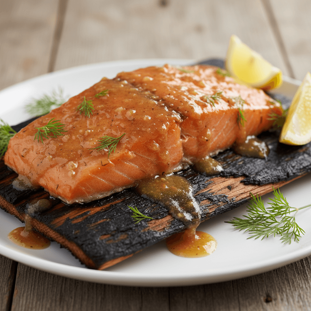 Ouananiche au four sur planche de cèdre